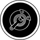 Black and white icon of a fish in a circle, which is a representation of a synchronous converter